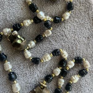 Black and Gold Skull Beaded Necklace